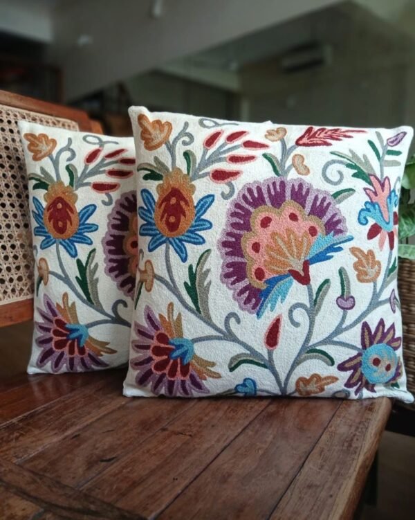 Crewel embroidered Chinar Motif Cushion Covers – (CCMC0019) - Image 2