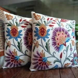 Crewel embroidered Chinar Motif Cushion Covers – (CCMC0019)