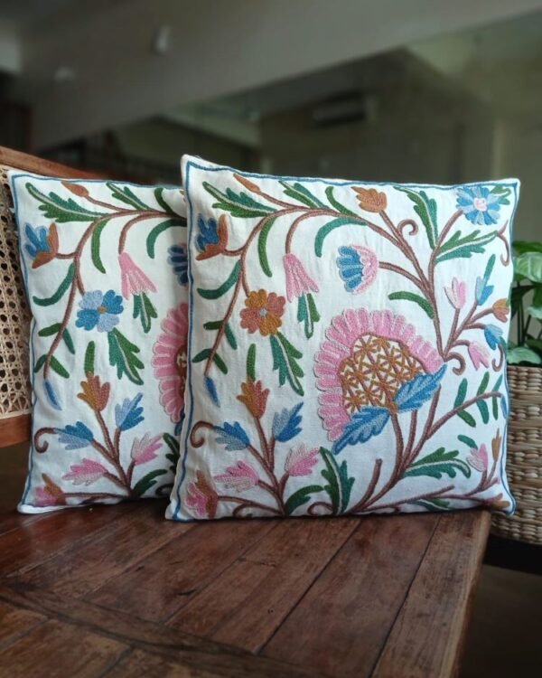 Crewel embroidered Chinar Motif Cushion Covers – (CCMC0017) - Image 4
