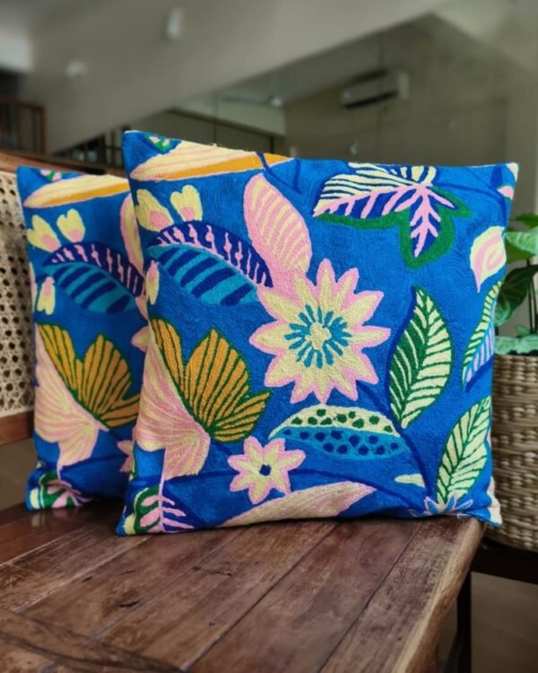 Crewel embroidered Chinar Motif Cushion Covers – (CCMC0016) - Image 2
