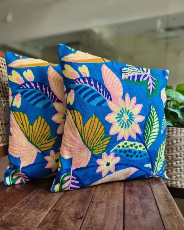 Crewel embroidered Chinar Motif Cushion Covers – (CCMC0016)