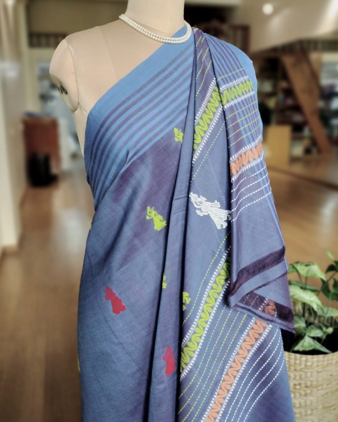 Gollabhama (milkmaid / gopika) handweave saree in cotton – (WGHS1012) - Image 4
