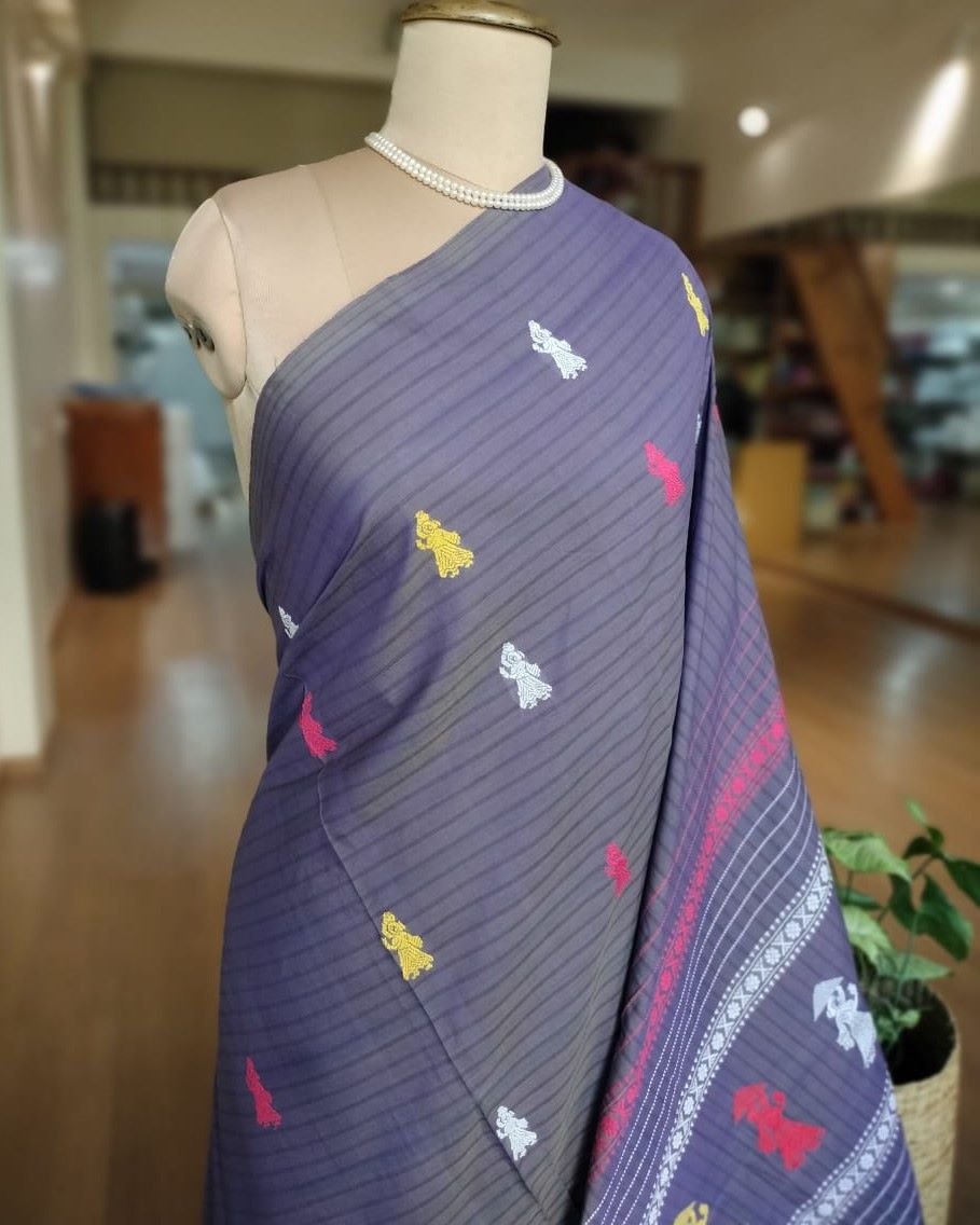 Gollabhama (milkmaid / gopika) handweave saree in cotton – (WGHS1013) - Image 3