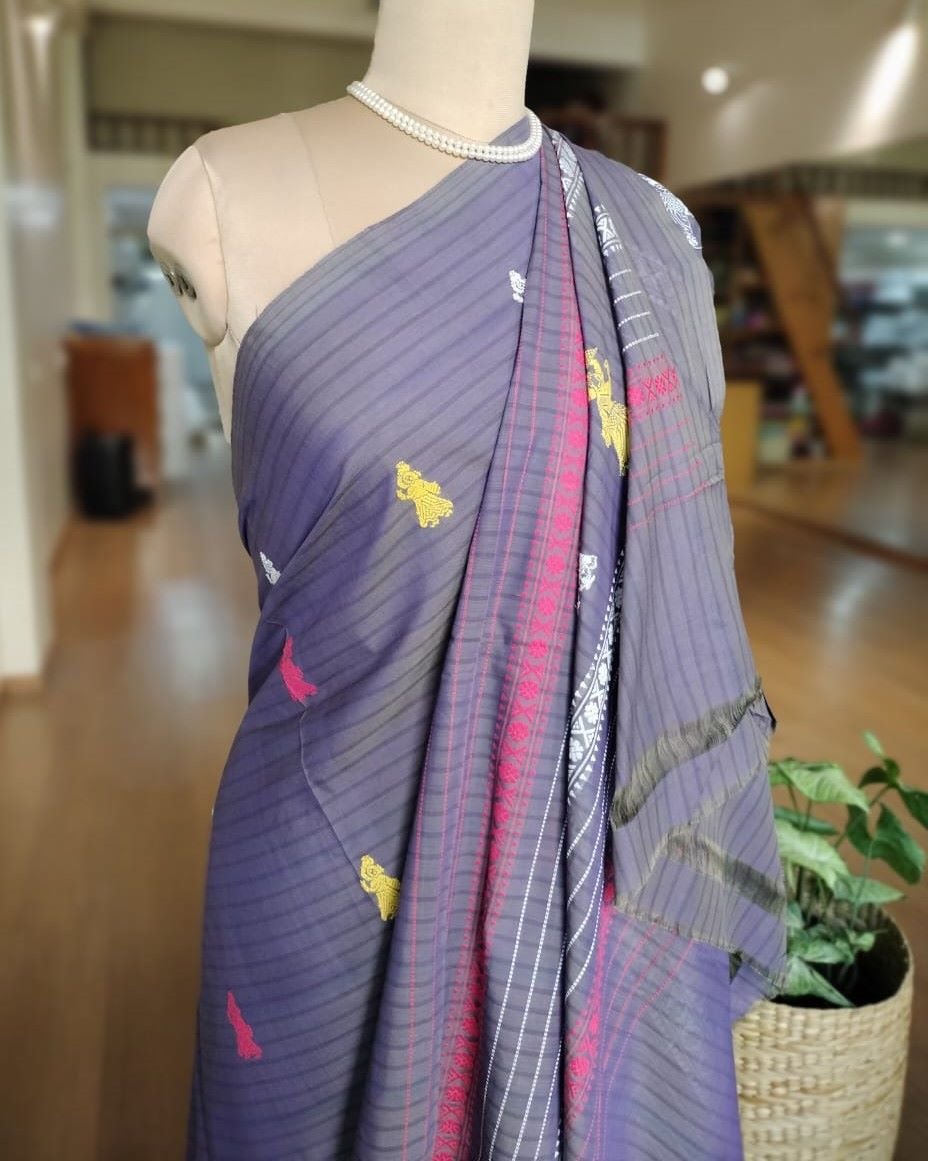 Gollabhama (milkmaid / gopika) handweave saree in cotton – (WGHS1013) - Image 4