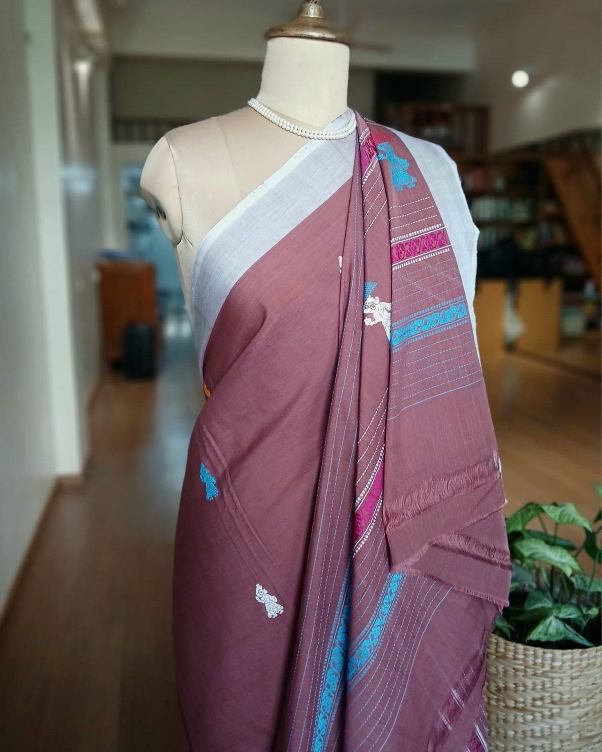 Gollabhama (milkmaid / gopika) handweave saree in cotton – (WGHS1007) - Image 4