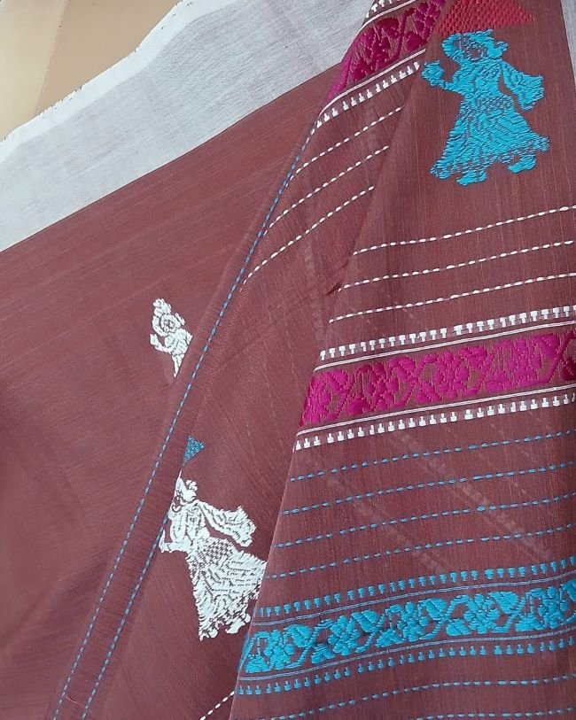 Gollabhama (milkmaid / gopika) handweave saree in cotton – (WGHS1007) - Image 5