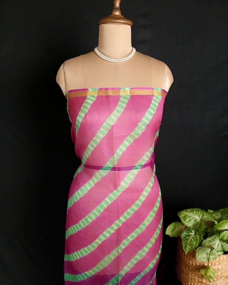 Hand tie-dye Leheriya on Kota Silk (HTKS0010) - Image 8