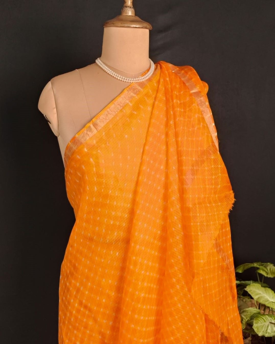 Orange - Leheriya Tie-Dye Mothra Chanderi Silk Fabric 26