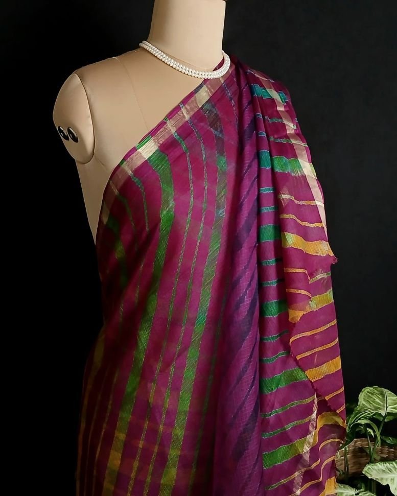 Multicolor - Tie-Dye Kota Doria Silk Leheriya Saree