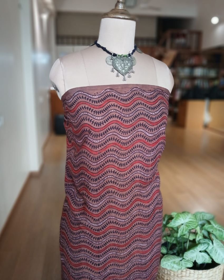 Barmer Ajrakh with Embroidered Palla Mul Cotton Saree - (AMCE1021) - Image 9