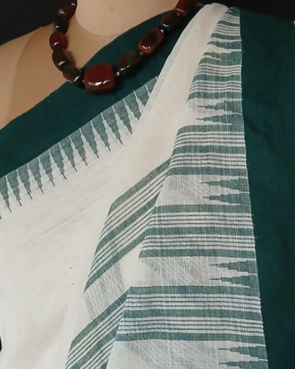 Ponduru Handspun Handwoven Cotton Saree with Temple Border - (POND0009) - Image 4