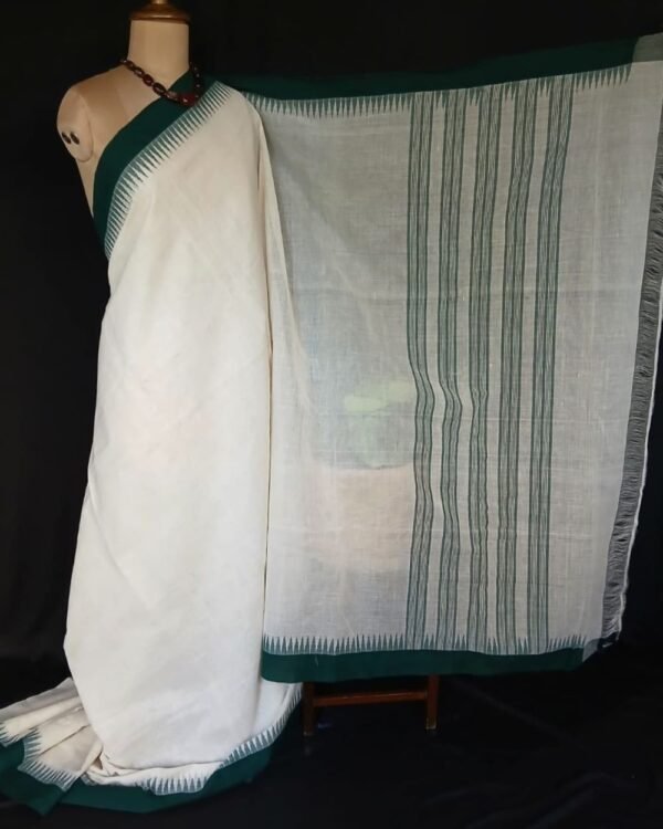 Ponduru Handspun Handwoven Cotton Saree with Temple Border - (POND0009) - Image 3