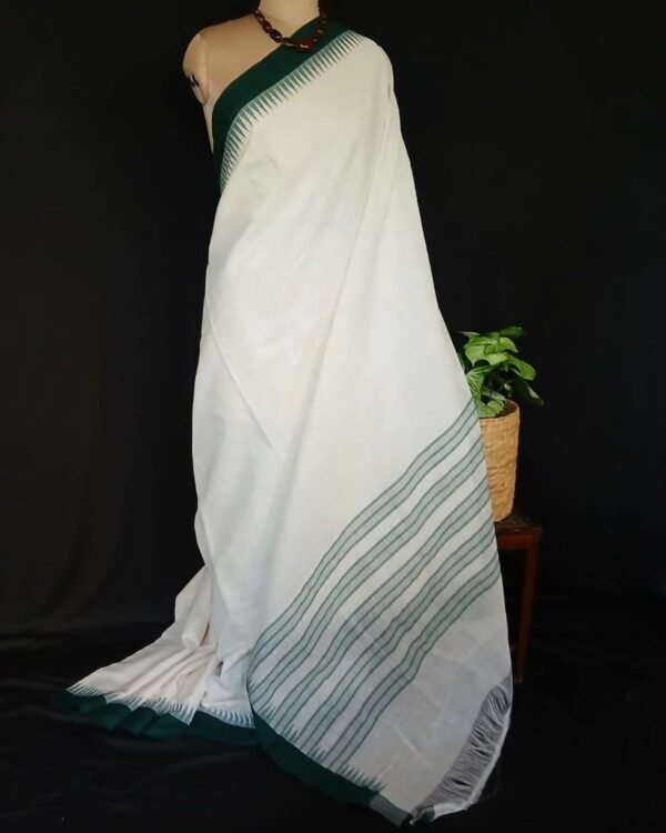 Ponduru Handspun Handwoven Cotton Saree with Temple Border - (POND0009) - Image 2