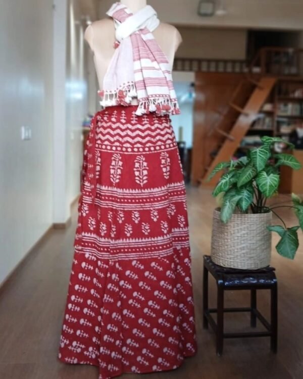 Pure Cotton Wraparound Skirt from Jodhpur - (PCWS0002) - Red