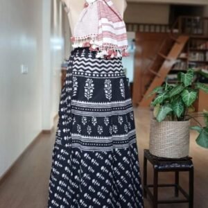 Pure Cotton Wraparound Skirt from Jodhpur - (PCWS0003) - Black