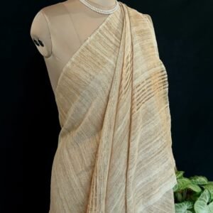 Tussar-Ghicha Silk Saree with Stripe Zari on Palla– (TGDS1011)