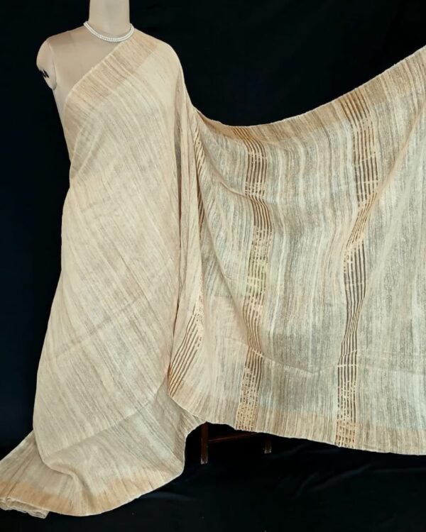 Tussar-Ghicha Silk Saree with Stripe Zari on Palla– (TGDS1011) - Image 3