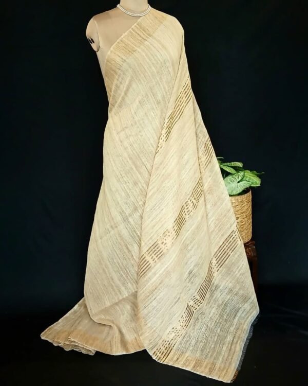 Tussar-Ghicha Silk Saree with Stripe Zari on Palla– (TGDS1011) - Image 2