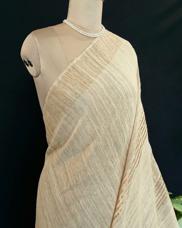 Tussar-Ghicha Silk Saree with Stripe Zari on Palla– (TGDS1011) - Image 4