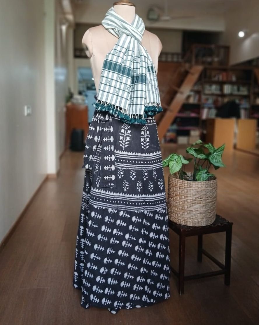 Pure Cotton Wraparound Skirt from Jodhpur - (PCWS0003) - Black