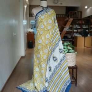 Handblock printed Mul cotton Saree from Bagru– (BHPS0001)