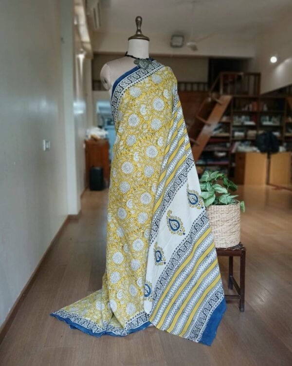 Handblock printed Mul cotton Saree from Bagru– (BHPS0001)