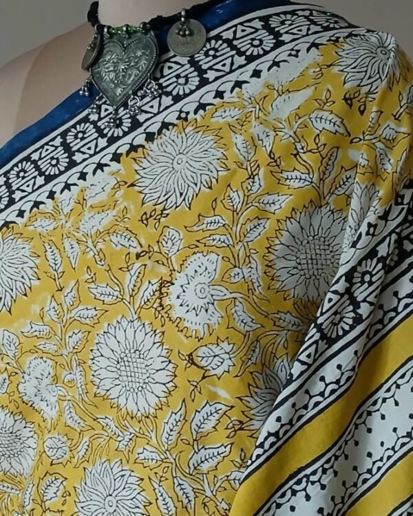 Handblock printed Mul cotton Saree from Bagru– (BHPS0001) - Image 3