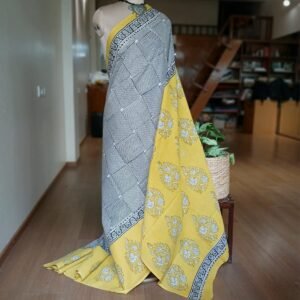 Handblock printed Mul cotton Saree from Bagru– (BHPS0003)
