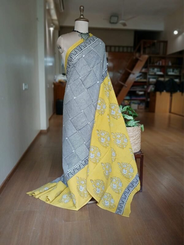 Handblock printed Mul cotton Saree from Bagru– (BHPS0003)