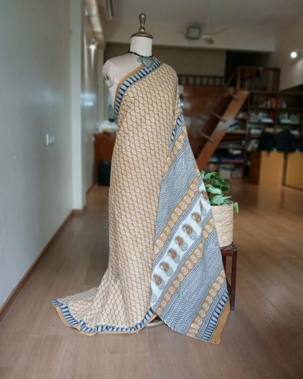 Handblock printed Mul cotton Saree from Bagru– (BHPS0002)