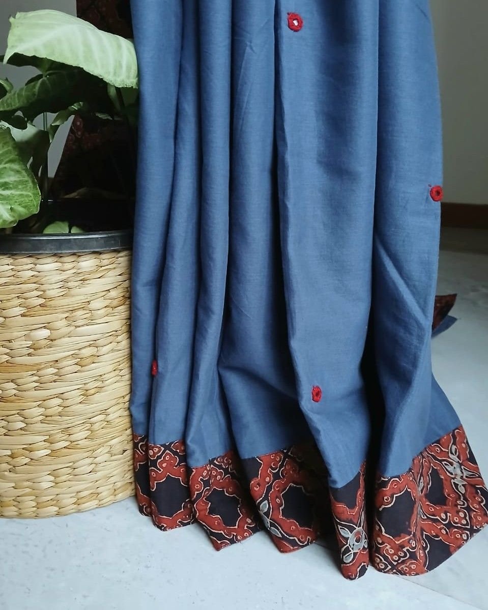 Ajrakh Applique Saree in Mul Cotton – (MCAS1031) - Image 3