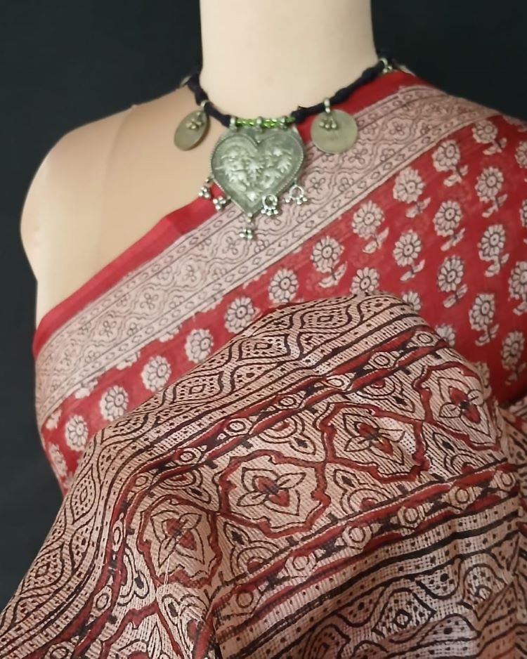 Natural Dyes Handblock from Bagh on Kota Silk - (BKSS0006)