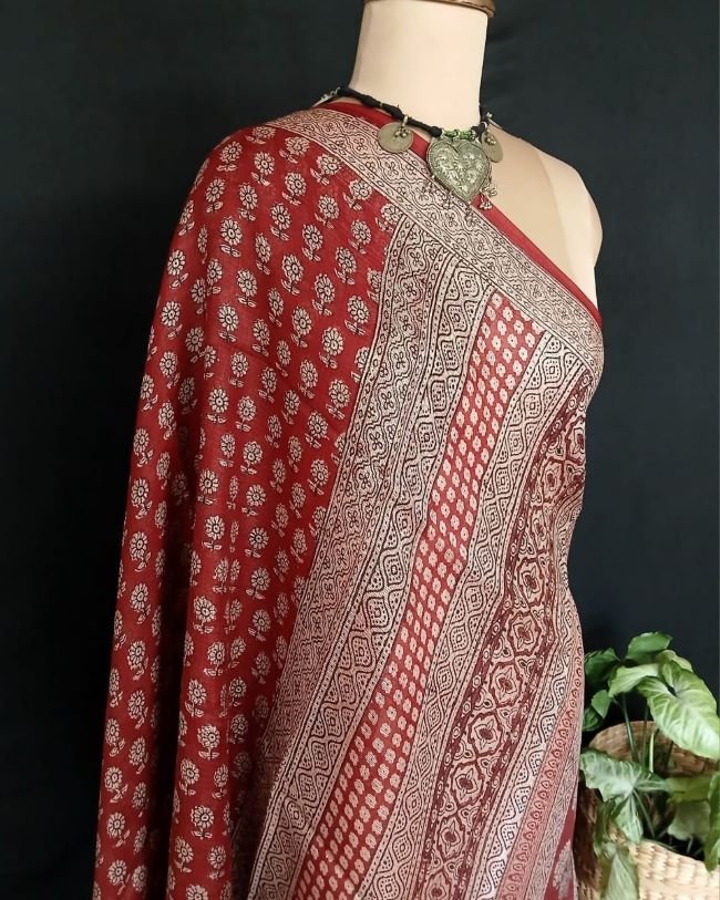 Natural Dyes Handblock from Bagh on Kota Silk - (BKSS0006) - Image 7