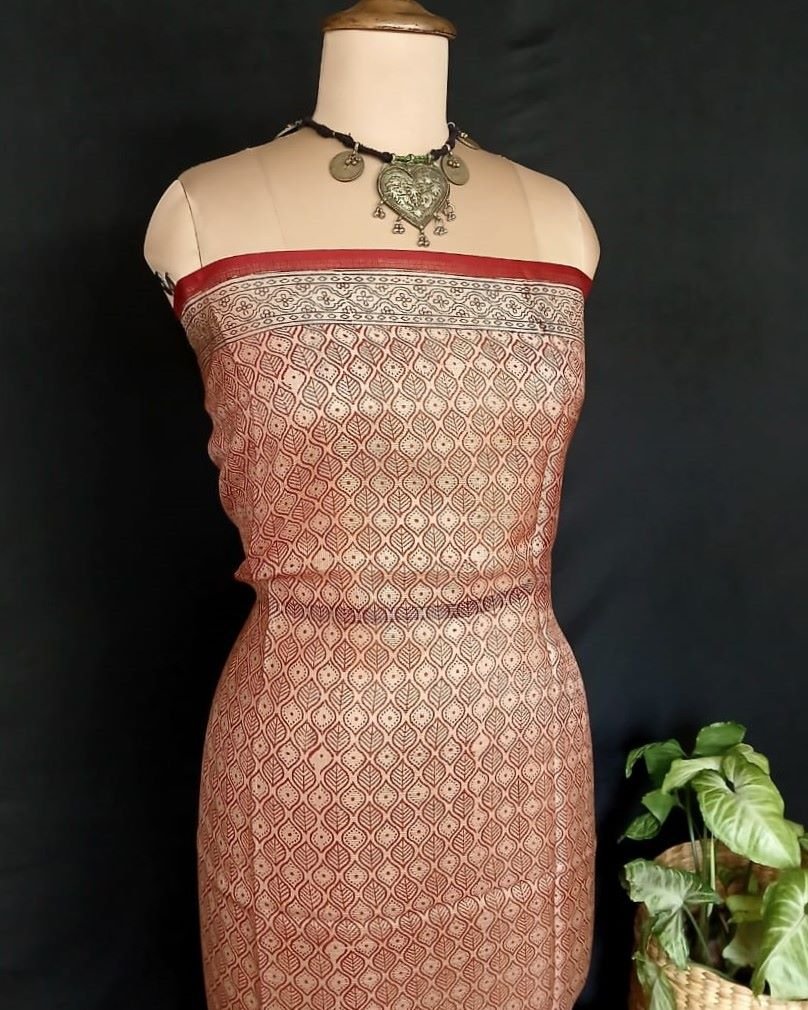 Natural Dyes Handblock from Bagh on Kota Silk - (BKSS0006) - Image 9