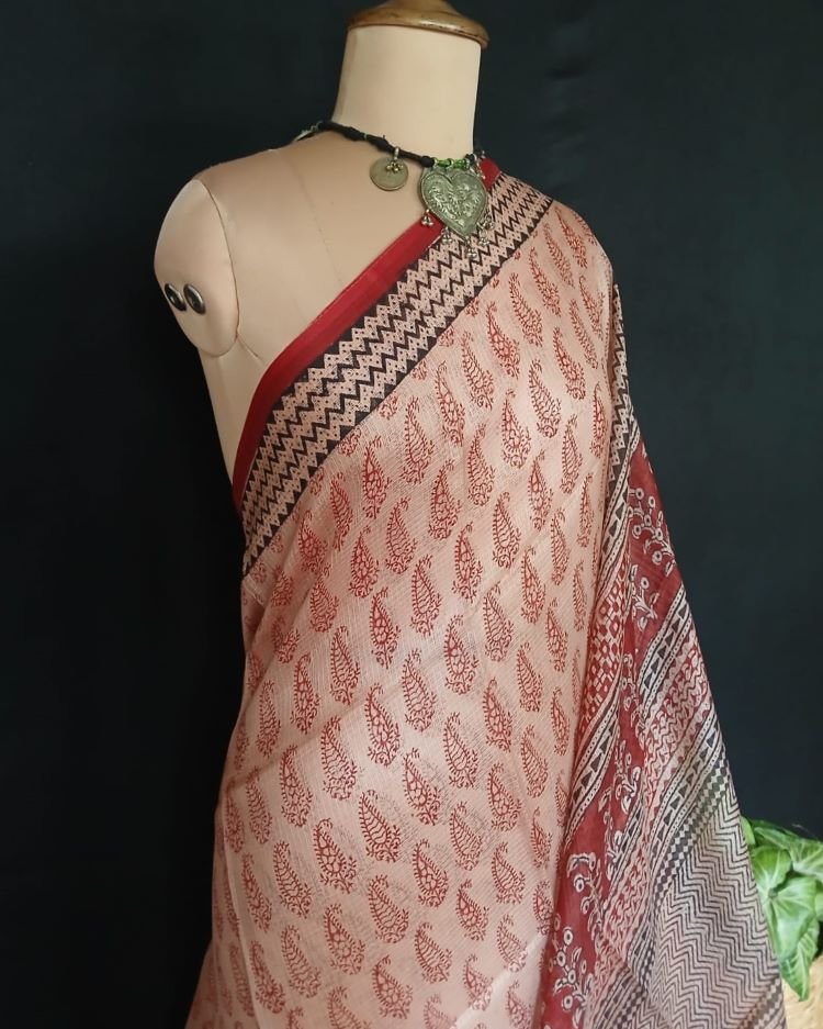 Natural Dyes Handblock from Bagh on Kota Silk - (BKSS0011) - Image 3