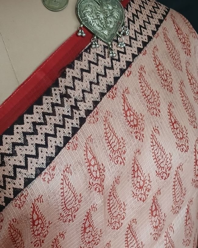 Natural Dyes Handblock from Bagh on Kota Silk - (BKSS0011) - Image 4