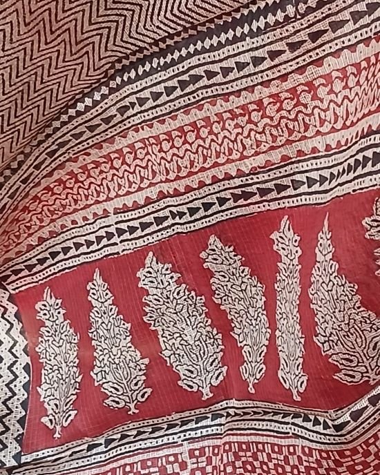 Natural Dyes Handblock from Bagh on Kota Silk - (BKSS0011) - Image 8