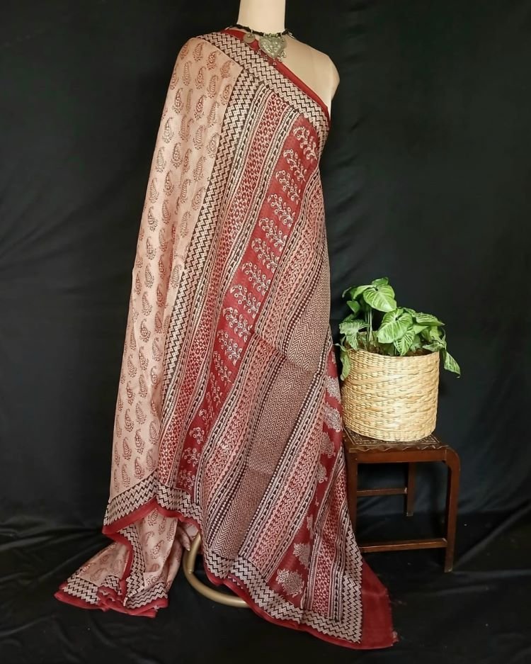 Natural Dyes Handblock from Bagh on Kota Silk - (BKSS0011) - Image 6
