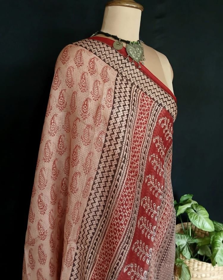Natural Dyes Handblock from Bagh on Kota Silk - (BKSS0011) - Image 7