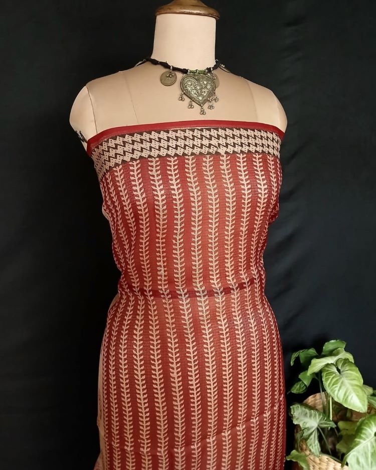 Natural Dyes Handblock from Bagh on Kota Silk - (BKSS0011) - Image 9