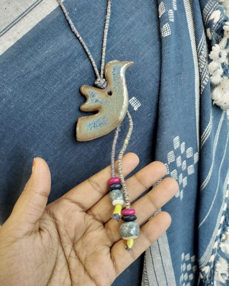 Stylish Ceramic Long Necklace with Flying Dove Motif - (SCLN0001) - Image 2
