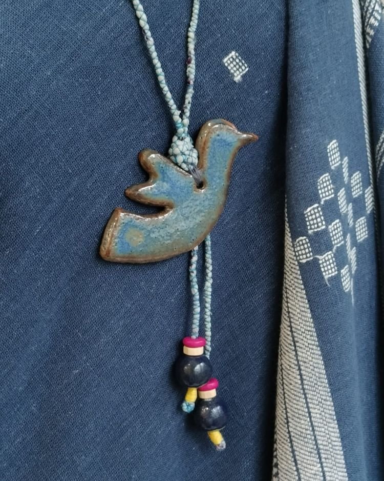 Stylish Ceramic Long Necklace with Flying Dove Motif - (SCLN0003) - Image 2