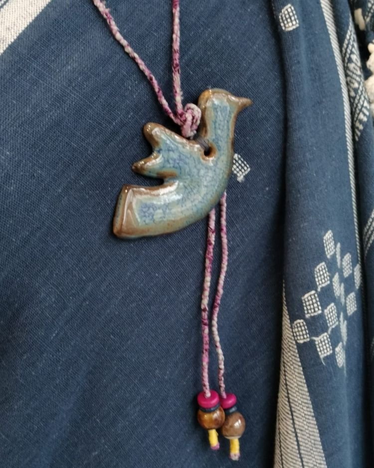 Stylish Ceramic Long Necklace with Flying Dove Motif - (SCLN0002) - Image 2