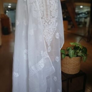 Chikankari Kurta and Dupatta Set Fabric in Kota Doria – (CKDF0008)