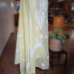 Chikankari Kurta and Dupatta Set Fabric in Kota Doria – (CKDF0009)