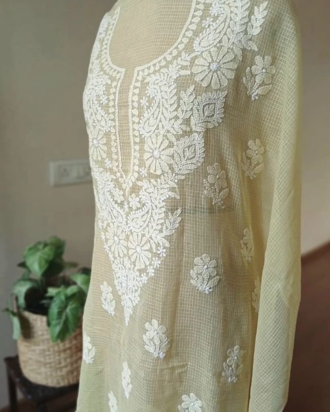 Chikankari Kurta and Dupatta Set Fabric in Kota Doria – (CKDF0009) - Image 4