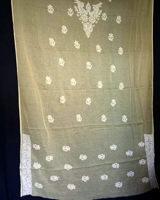 Chikankari Kurta and Dupatta Set Fabric in Kota Doria – (CKDF0009) - Image 5