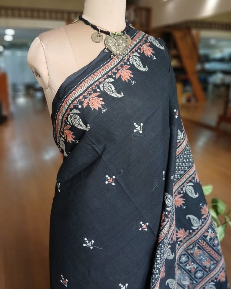 Cotton Kantha Saree from Santiniketan – (KNCS1031) - Image 3