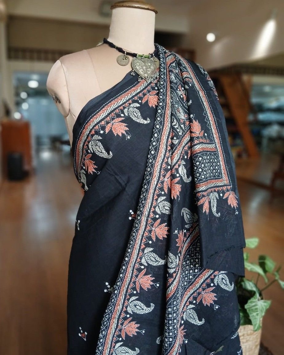 Cotton Kantha Saree from Santiniketan – (KNCS1031) - Image 5