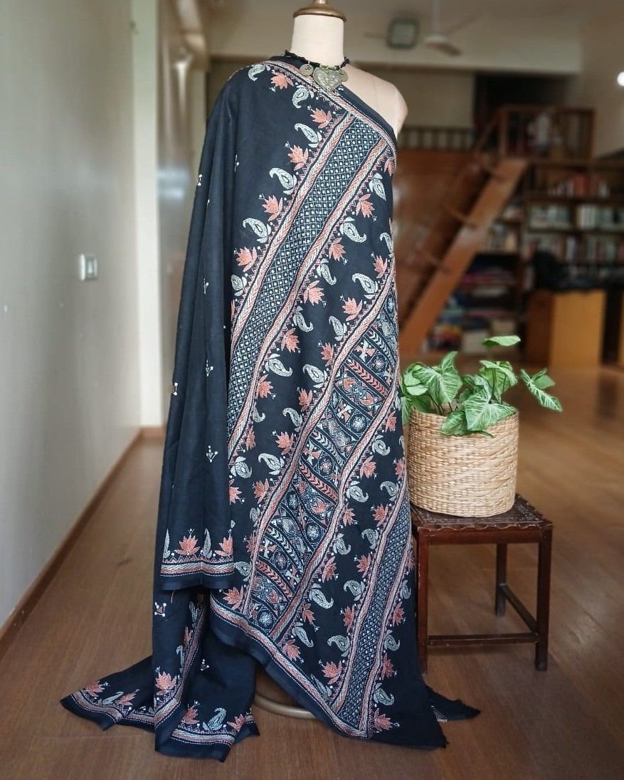 Cotton Kantha Saree from Santiniketan – (KNCS1031) - Image 6